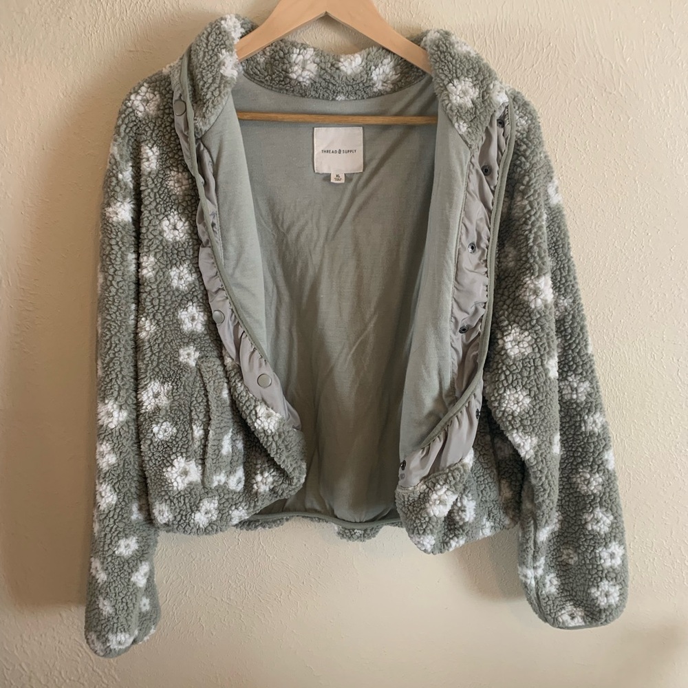 Thread & Supply Green and White Floral Cardigan
